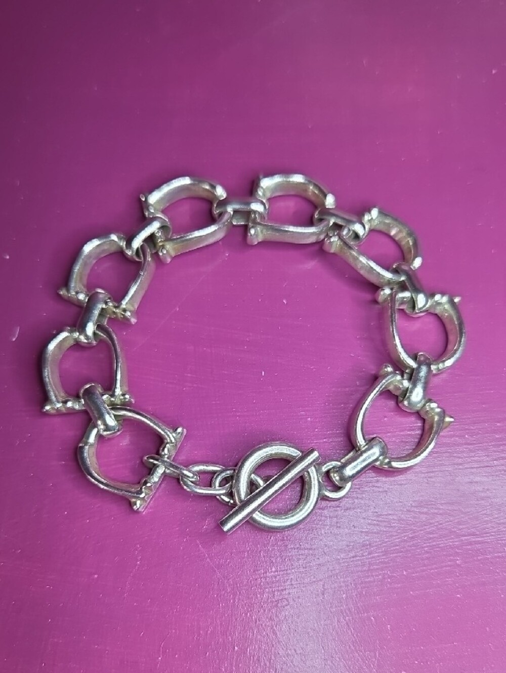 Vintage Sterling Silver Horsebit Link Toggle Bracelet
